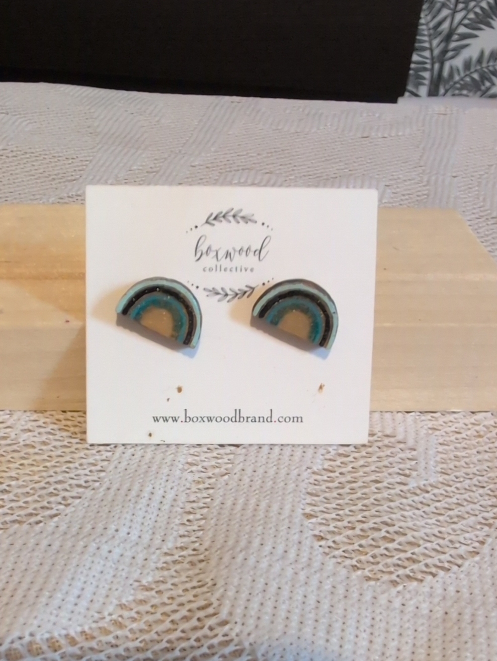 Teal and Gold Wooden Rainbow Stud Earrings